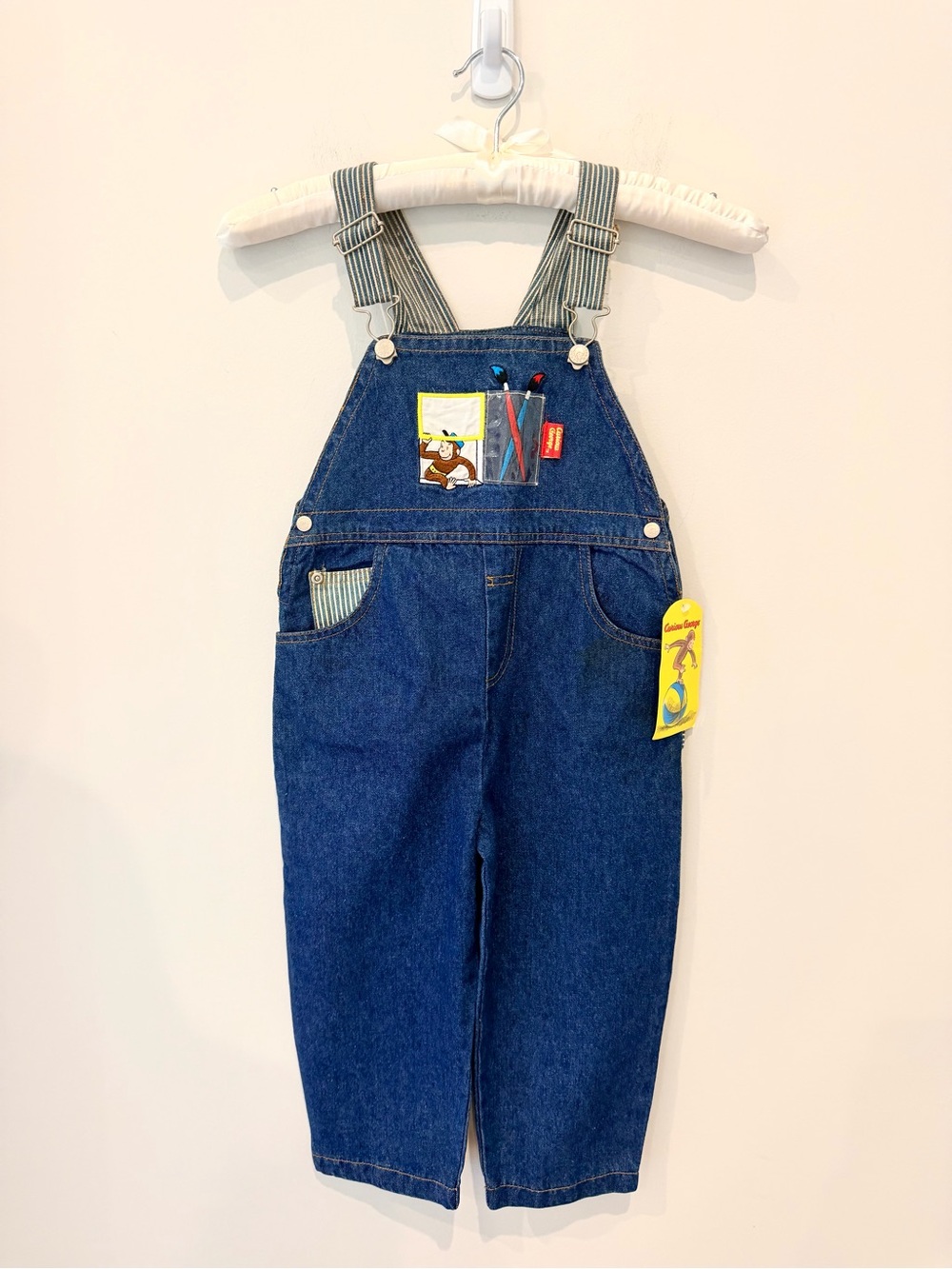 NWT ~ Vintage Curious George 3T 1998 Denim Shortalls Overalls Weeplay Kids Rare
